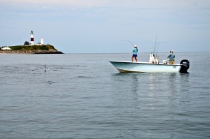 Boat near lighthouse